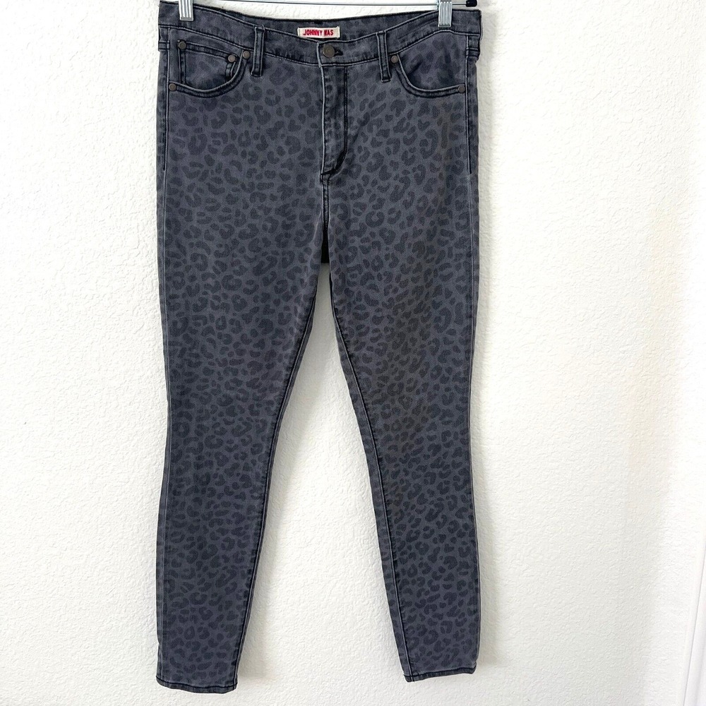 Johnny Was Size 30 Leopard Animal Print Skinny‎ Jeans Dark Gray Mob Wife